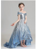 Off Shoulder Silver Sequin High Low Flower Girl Dress